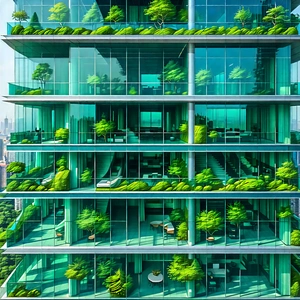 Urban Aerial Photography: Glass Office Tower With Green Rooftop With Large Building