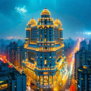 Urban Octane Render: Famous Building With City Lights With Large, Ornate