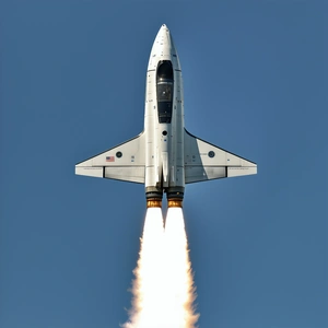 A Space Shuttle Flying Through The Sky, With Its Tail End Visible