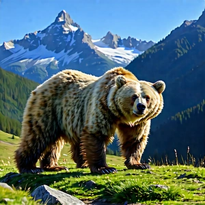 Nature Drone Photography: Bear In Mountain Terrain With Large Brown