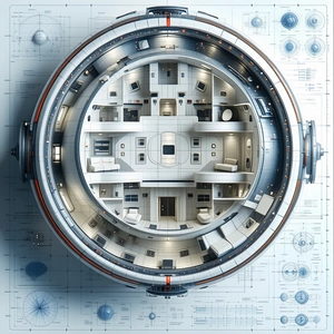 The Image Is A Computer-generated Drawing Of A Space Station, Showcasing The Interior Layout