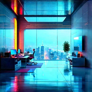 Futuristic Tech Startup Office With Large Office