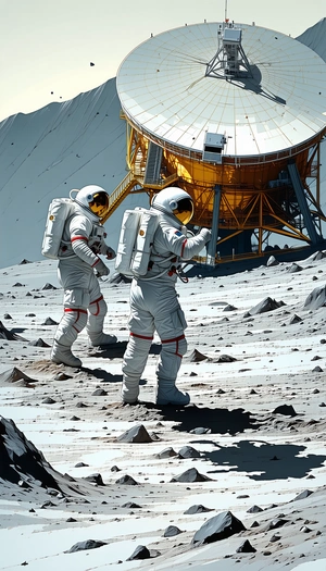 In The Image, Two Astronauts Are Standing On The Moon, Wearing Their Space Suits