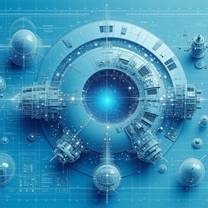 A Blue, Three-dimensional Model Of A Space Station Is Displayed