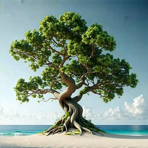 Nature Graphic Design: Ancient Tree In Coastal Environment With Large Tree
