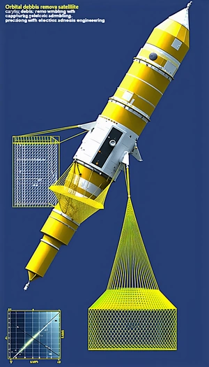 A Large Yellow Spacecraft With A Long, Thin, Yellow Beam Extending From It