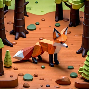 Nature Isometric Design: Fox in forest environment