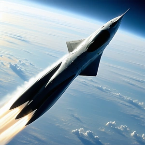 A Space Shuttle Is Flying Through The Sky, Leaving A Trail Of Smoke Behind It