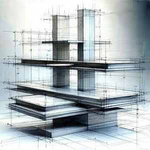 Abstract Pencil Sketch: Metal Construction With Balance With Three-dimensional Drawing