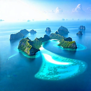 Nature Digital Illustration: Aerial View Of Coastal Islands With Beautiful Blue
