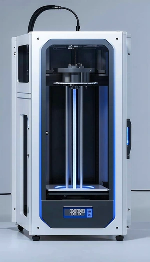 A Large Machine With A Blue Light On Top Of It