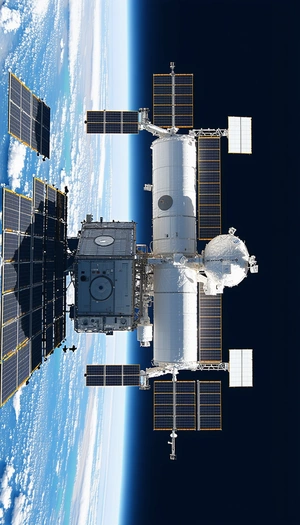 A Large Spacecraft, Possibly A Space Station, Floating In The Vastness Of Space