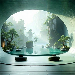 Lifestyle Graphic Design: Wellness Scene With Meditation Space With Image, There