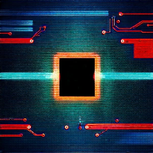 Circuit Board With Neon Accents With Close-up Computer