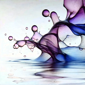 Abstract Ink Drawing: Liquid Structure With Transparency With Purple Blue