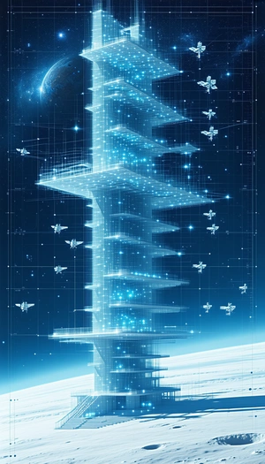 In The Image, There Is A Tall, Blue, And White Building With A Spiral Staircase