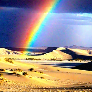 Nature Tilt-shift Photography: Rainbow Over Desert With Beautiful Rainbow