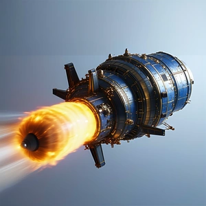 A Rocket Is Shown In The Image, With Its Engine On Fire