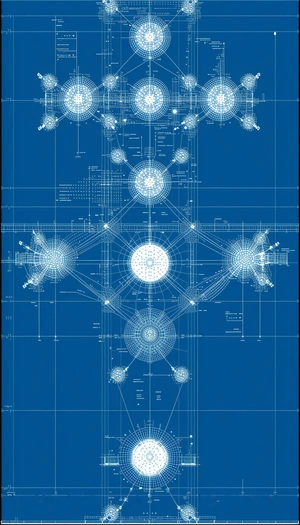 A Blue Drawing Of A Large Structure Is Displayed