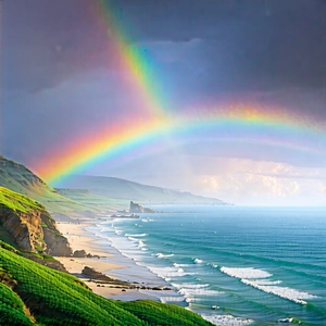 Nature Advertising Photography: Rainbow over coastline