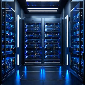 Server Rack With Digital Particles With Image, There