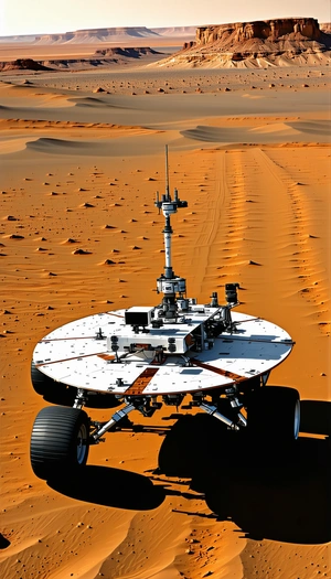 A Large, White, And Orange Spacecraft On A Red Dirt Surface