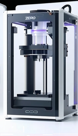 A Large, Black, And Metallic Machine With A Blue Light On Top