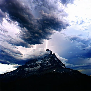 Nature Tilt-shift Photography: Storm (clouds:1.22) Over (mountain:1.38) Peak With Majestic Mountain