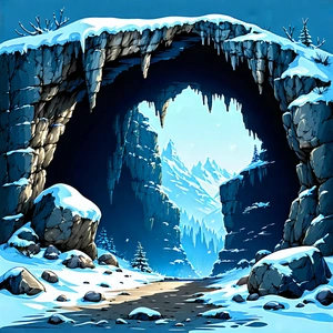 Nature Vector Art: Cave Entrance In Winter Snow With Image, There