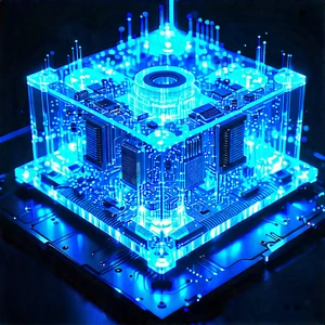 Quantum computer with blue light (glow:1.35)