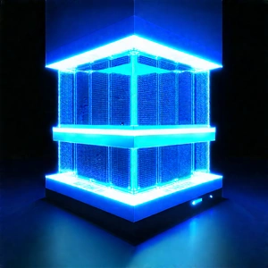 Quantum Computer With Blue Light Glow With Large, Blue,