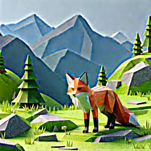 Nature Isometric Design: Fox in (mountain:1.5) terrain