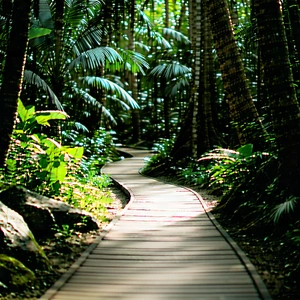 Nature Tilt-shift Photography: Path Through Tropical Jungle With Narrow Pathway