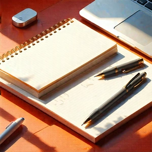 Business Isometric Design: Workplace with notebooks and pens on desk