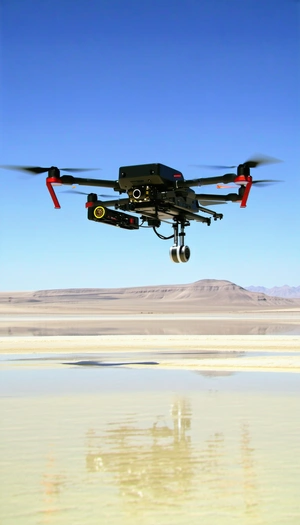 A Black And Red Helicopter Flying High In The Sky