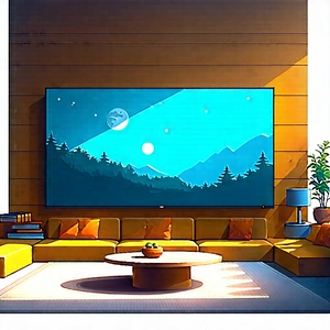 Lifestyle Digital Art: Cozy Living Room With Organized Space With Image, There
