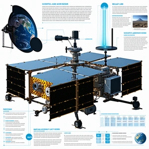 The Image Is A Poster That Features A Space Station With A Large Satellite Dish