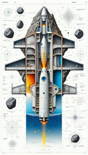 A Space Shuttle Is Shown In A Detailed Drawing, With The Shuttle's Interior Visible
