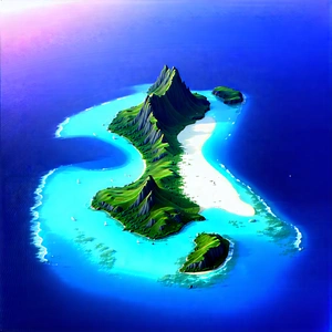 Nature Matte Painting: Aerial View Of Coastal Islands With Cartoon-like Drawing