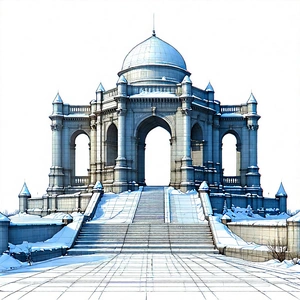 Urban Blueprint Style: Historic Monument With (snow:1.41) Covering With Drawing Large,