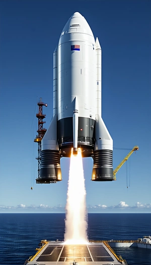 A Rocket Launching Into The Sky, With A Large Rocket Booster Visible In The Foreground
