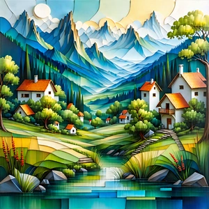 Tech Gouache Painting: Digital Transformation Visualization With Picturesque Scene