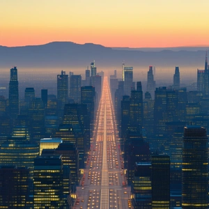 Urban Unreal Engine: Cityscape Of Urban Skyline During Sunrise With Nighttime View