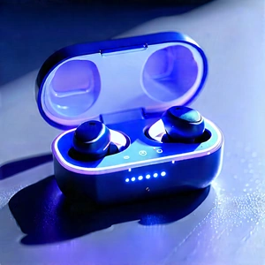 Wireless Earbuds With Glowing Screen With Pair Blue