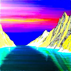 Nature Gouache Painting: Crystal clear (lake:1.13) surrounded by (mountain:1.28) peaks