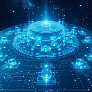 The Image Is A Futuristic, Blue-toned Representation Of A Space Station