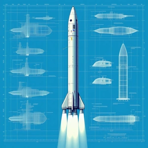 A Space Shuttle Is Shown In A Blue And White Drawing