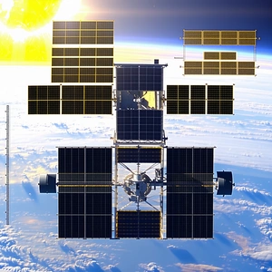 A Space Station With A Large Number Of Solar Panels On Its Side