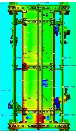 The Image Is A 3d Model Of A Green And Yellow Structure, Possibly A Building Or A Bridge