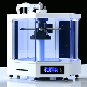 A White And Blue Machine With A Clear Plastic Casing
